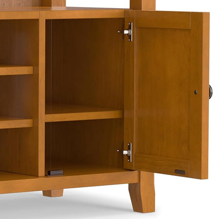 SIMPLIHOME Amherst 54-inch Wide Solid Wood TV Stand in Light Golden Brown, Transitional-Style Media Console for Living Room with Adjustable Shelves and Cable Management