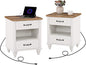 WAMPAT Set of 2 Nightstands with Charging Station & 2 Drawers, Mid Century Modern End Tables Side Table for Living Room, White Wooden Nightstand Bedside Table for Bedroom & Dorm