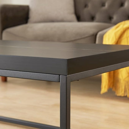 CENSI 47-Inch Black Marble Accent Coffee Table/Center Table for Living Room, Rectangle Modern Industrial Style,Wood and Metal, Max.Loading 220 lbs. (Black Marble)