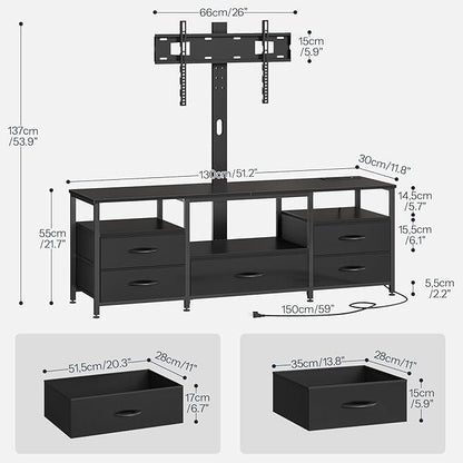 HOOBRO TV Stand with Mount and Power Outlet, for 32/45/55/60/65 inch TVs, Swivel Led Entertainment Center with Drawers, Adjustable Media Console for Living Room, Bedroom, Black BB130UDDS01