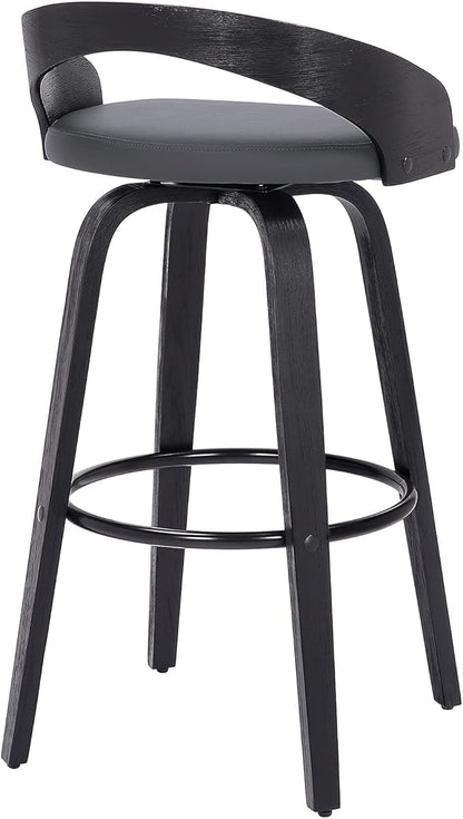 Armen Living Sonia 26" Counter Height Swivel Gray Faux Leather and Black Wood Bar Stool