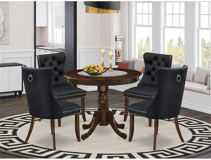 East West Furniture ANDA5-AWA-12 5 Piece Kitchen Table Set Includes a Round Dining Table with Pedestal and 4 Polyester Fabric Upholstered Parson Chairs, 36x36 Inch, Antique Walnut