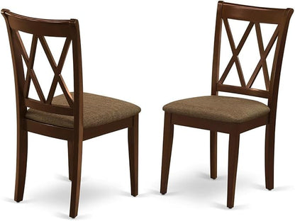 East West Furniture PSCL3-MAH-C 3 Piece Modern Dining Table Set Contains a Rectangle Wooden Table with Butterfly Leaf and 2 Linen Fabric Upholstered Chairs, 32x60 Inch, Mahogany