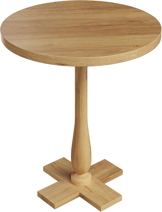 Lavish Home Side Table - Mango Wood Pedestal Table with White Distressing for Couch, Loveseat, Entryway, or Bed - Farmhouse Living Room Furniture