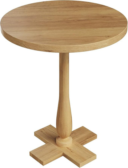 Lavish Home Side Table - Mango Wood Pedestal Table with White Distressing for Couch, Loveseat, Entryway, or Bed - Farmhouse Living Room Furniture
