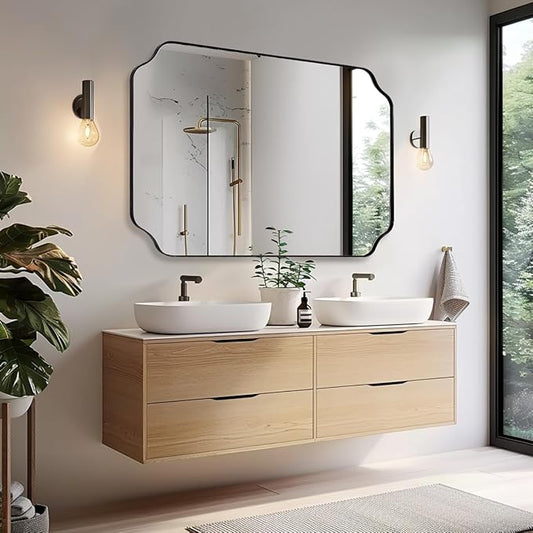 ANDY STAR Matte Black Mirror 24x40 Inch, Scalloped Mirror for Bathroom, Unique Rectangular Bathroom Mirror in Premium Stainless Steel Metal Frame 1’’ Deep, Hangs Vertically/Horizontally