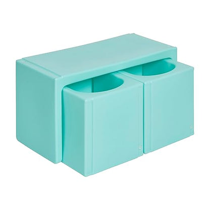 ECR4Kids Tri-Me Table and Cube Chair Set, Multipurpose Furniture, Aqua, 3-Piece