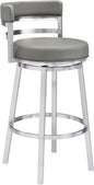 Armen Living Madrid 30" Bar Height Swivel Modern Grey Faux Leather and Brushed Stainless Steel Bar Stool for Kitchen Island Counter