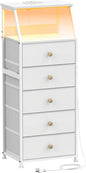 Tohomeor Dresser with Fabric Drawers Nightstand with 2 Tier Shelf Storage Tower for Bedroom Hallway Entryway Closet Organizer Sofa Beside Table Furniture (White, 5 Drawers)