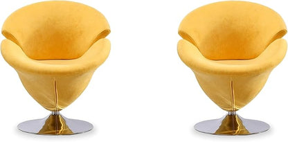 Manhattan Comfort Tulip Swivel Accent Chair Set of 2 with 360° Turn, Modern Flower Inspired Design, Soft Velvet Upholstery, Polished Chrome Base, No Assembly Required, 300 Lbs Capacity, Yellow