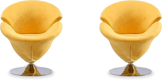 Manhattan Comfort Tulip Swivel Accent Chair Set of 2 with 360° Turn, Modern Flower Inspired Design, Soft Velvet Upholstery, Polished Chrome Base, No Assembly Required, 300 Lbs Capacity, Yellow