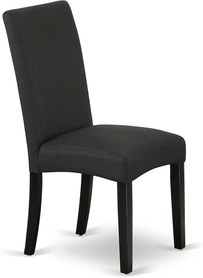 East West Furniture V697DR124-7 7 Piece Modern Dining Table Set Consist of a Rectangle Wooden Table with V-Legs and 6 Black Color Linen Fabric Parsons Dining Chairs, 40x72 Inch, Multi-Color