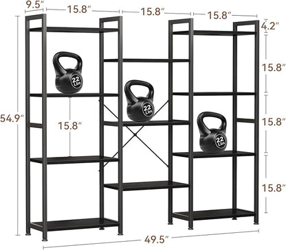 Casaottima Triple 4 Tier Bookshelf, Large Bookcase with 11 Open Display Shelves, Modern Industrial Book Shelves Book Case for Bedroom, Wide Standing Shelving Unit for Living Room Home Office, Black