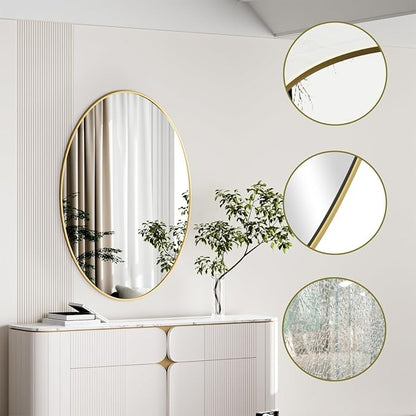 Koonmi Gold Oval Bathroom Mirror, 26"x38" Bathroom Vanity Mirror, Oval Mirror for Bedroom Living Room Entryway, Hangs Horizontal or Vertical
