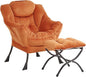 Lazy Chair and Ottoman, Large Accent Lounge Chair with Armrests and a Side Pocket, Modern Leisure Upholstered Sofa Reading Armchair with Footrest for Bedroom, Living Room, Dorm Rooms, Office