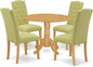 East West Furniture DLCE5-OAK-07 5 Piece Dining Table Set for 4 Includes a Round Kitchen Table with Dropleaf and 4 Limelight Linen Fabric Parson Dining Chairs, 42x42 Inch, Oak