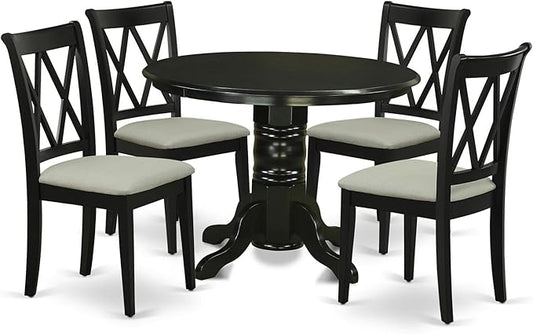 East West Furniture SHCL5-BLK-C 5 Piece Dinette Set for 4 Includes a Round Kitchen Table with Pedestal and 4 Linen Fabric Kitchen Dining Chairs, 42x42 Inch, Black