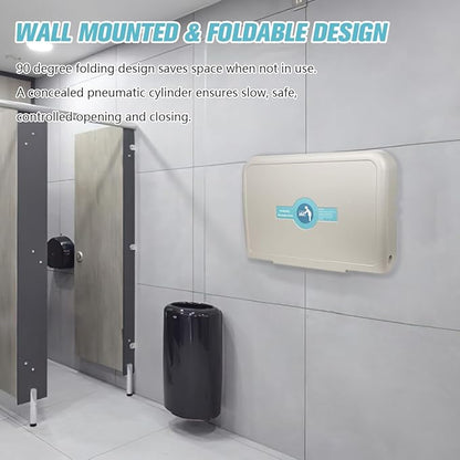 Fold Down Baby Changing Station Wall Mount Horizontal Baby Change Table with Safety Straps for Commercial Restrooms (2 White Granite)