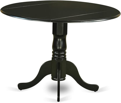 East West Furniture DLGA5-BLK-24 5 Piece Kitchen Table Set for 4 Includes a Round Dining Room Table with Dropleaf and 4 Black Linen Fabric Upholstered Chairs, 42x42 Inch, Black