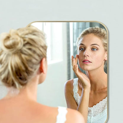16x20 Inch Gold Bathroom Mirror, Brushed Brass Gold Metal Framed Rectangular Mirror with Rounded Corner, Bathroom Vanity Mirror for Bedroom or Living Room, Horizontal/Vertical