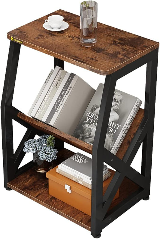 ALISENED Side Table, 3 Tier Narrow End Table with Storage Shelf, Industrial Slim Nightstand for Small Spaces, Narrow Small End Tables for Living Room,Bedroom,Home Office.