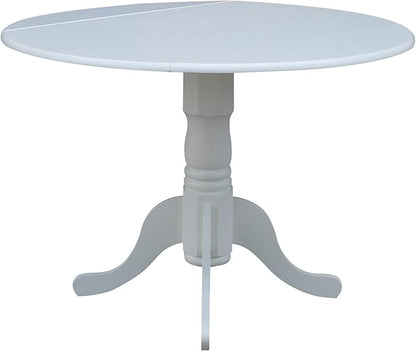 IC International Concepts, 42" Round Dual Drop Leaf Pedestal Dining Table, Solid Real Wood, Sturdy Parawood, White