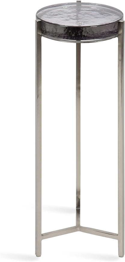 Kate and Laurel Aguilar Modern Drink Table, 9 x 9 x 23, Silver with Tinted Glass, Detailed Glass Accent Table for Small Spaces