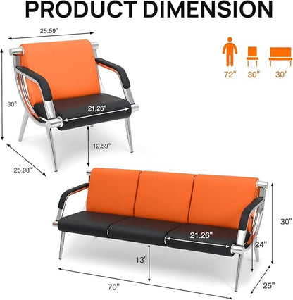 wonline 4 Seat Waiting Room Chair with Armrest PU Leather Office Furniture, Office Guest Seating Lobby Conference Reception Chairs for Airport Clinic Hospital Bank Salon Barber(Orange&Black)