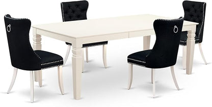 East West Furniture LGDA5-LWH-24 5 Piece Dining Table Set Includes a Rectangle Wooden Table with Butterfly Leaf and 4 Polyester Fabric Upholstered Chairs, 42x84 Inch, linen white