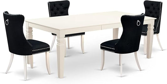 East West Furniture LGDA5-LWH-24 5 Piece Dining Table Set Includes a Rectangle Wooden Table with Butterfly Leaf and 4 Polyester Fabric Upholstered Chairs, 42x84 Inch, linen white