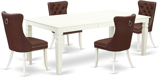 East West Furniture LGDA5-LWH-26 5 Piece Dining Room Set Consists of a Rectangle Kitchen Table with Butterfly Leaf and 4 Polyester Fabric Upholstered Parson Chairs, 42x84 Inch, linen white