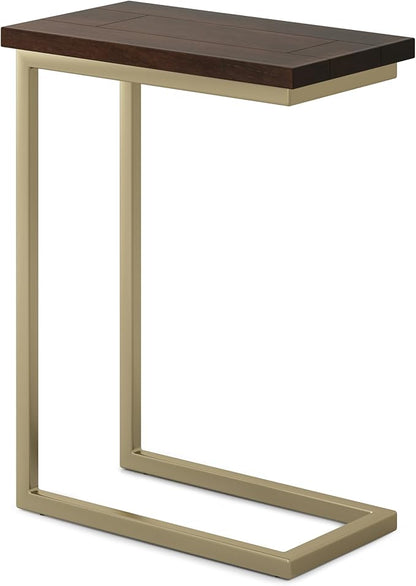 SIMPLIHOME Skyler 18-inch Wide Solid Mango/Metal Industrial C-Shaped End Table in Dark Brown/Gold for Living Room, Office, or Bedroom, Assembled