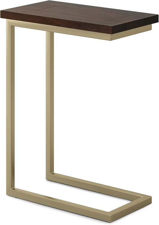 SIMPLIHOME Skyler 18-inch Wide Solid Mango/Metal Industrial C-Shaped End Table in Dark Brown/Gold for Living Room, Office, or Bedroom, Assembled