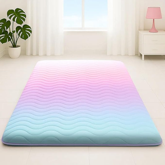 Japanese Floor Futon Mattress, 3.5" Thicken Colorful Rainbow Portable Floor Mattress, High-Density Foam Tatami Mat Sleeping Pad for Camping Guest Room Dormitory RV, Twin