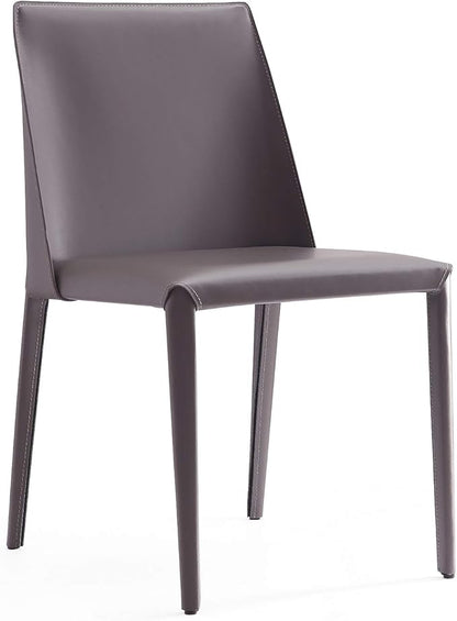 Manhattan Comfort Paris Modern Saddle Leather Dining Chairs, Metal Frame, Comfortable Padded Seat, Fully Assembled Armchair Accent Furniture, Set of 6, Grey