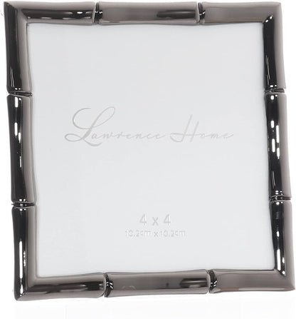 Lawrence Frames 4x4 Black Polished Metal Picture Frame with Bamboo Design