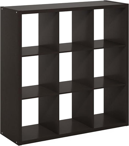 Furinno Cubicle Open Back Decorative Cube Storage Organizer, 9-Cube, Black Dark Oak
