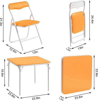 VECELO Kids Folding Activity Table and Chair Set, with Ultra Soft Padded Cushion, 5 Piece, Pale Orange