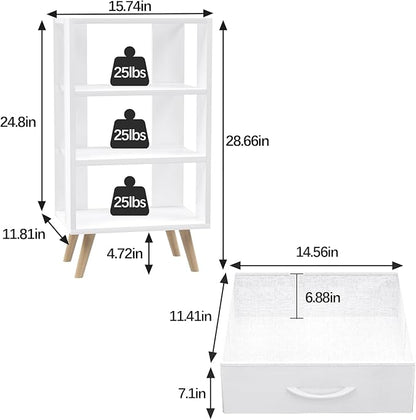 Night Stand, White Kids Nightstand with Drawer, Nursery Side Table with Open Storage, 3-Tier Modern End Table, Bedside Table for Small Space, Living Room, Bedroom