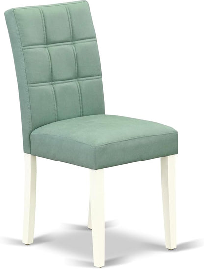 East West Furniture ANAS5-LWH-43 5 Piece Dinner Table Set contain A Wooden Table and 4 Willow Green Polyester Fabric Kitchen Chairs with Stylish Back- Linen White Finish