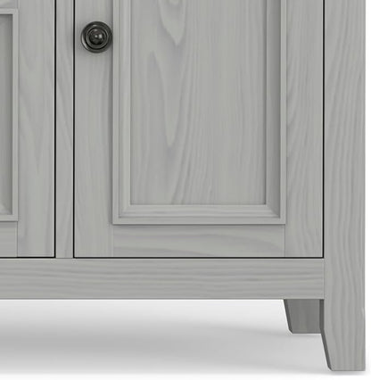 SIMPLIHOME Amherst 72-inch Wide Solid Wood TV Stand in Fog Grey, Transitional-Style Media Console for Living Room with Cable Management and Adjustable Shelves, Fits 80" TVs