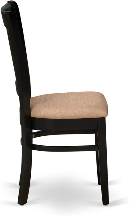 East West Furniture ANVA3-BLK-C 3 Piece Modern Dining Table Set Contains a Round Kitchen Table with Pedestal and 2 Linen Fabric Dining Room Chairs, 36x36 Inch, Black