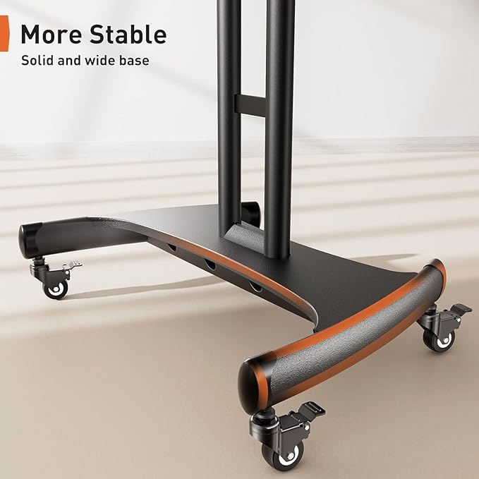 Perlegear Mobile TV Cart for 32-82 Inch Flat/Curved LED/LCD/OLED TVs Rolling TV Stand with Height Adjustable Shelf Max VESA 600x400mm up to 100lbs- Outdoor TV Stand Trolley with Wheels PGTVMC05-1