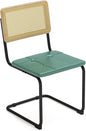 Heavy Duty Rattan Dining Chairs, Modern Dining Room Chairs with Solid Wood Back for Kitchen Living Room, High-end and Durable with Rattan Weaving, Upholstered Faux Leather Green