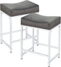 Bar Stools Set of 2, Counter Height Bar Stools with Thick Saddle Cushion and Barstools Metal Frame, 24" Modern Saddle Stool for Bar, Stool for Kitchen Counter Island Pub (Grey+White)