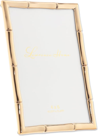 Lawrence 712246 4-Inch W x 6-Inch H Gold Metal Picture Frame with Bamboo Design