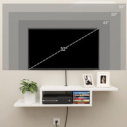 ChooChoo Floating TV Stand Shelf, Wall Mount Entertainment Center Media Console for Living Room, Bedroom, White