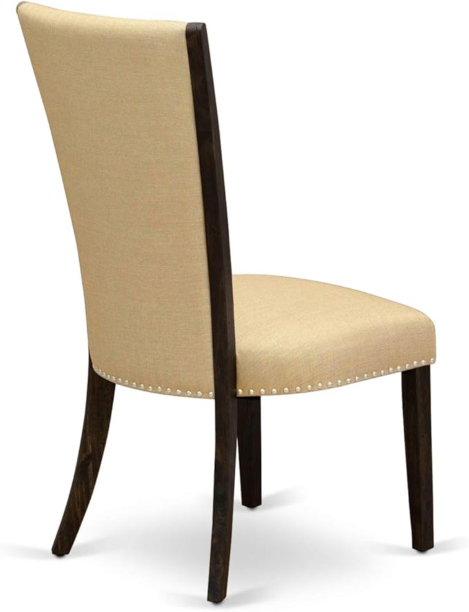 East West Furniture X727VE703-9 9 Piece Kitchen Table Set Includes a Rectangle Dining Table with X-Legs and 8 Brown Linen Fabric Parson Dining Room Chairs, 40x72 Inch, Multi-Color