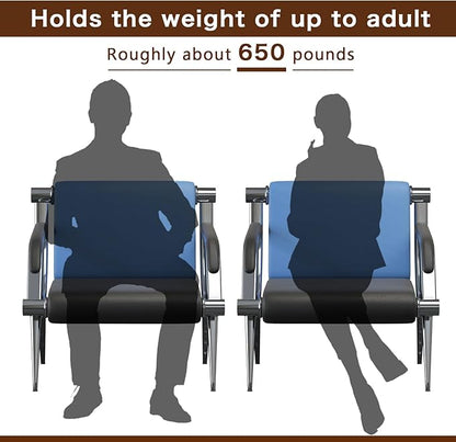 wonline 2Pcs Waiting Room Chair with Armrest PU Leather Office Furniture, Office Guest Seating Lobby Conference Reception Chairs for Airport Clinic Hospital Bank Salon Barber(Blue&Black)