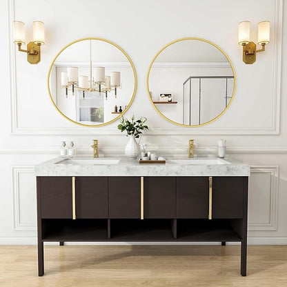 Gold Round Bathroom Mirror, 24 inch Circle Wall Mounted Hanging Mirror with Simple Modern Circular Metal Frame for Hallway, Entryway, Living Room, Gold Frame